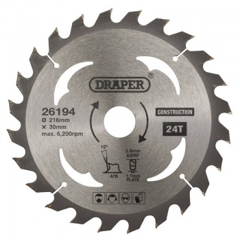 TCT Construction Circular Saw Blade, 216 x 30mm, 24T TCT Construction Circular Saw Blade, 216 x 30mm, 24T