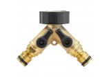 Brass Double Tap Connector with Flow Control, 3/4”