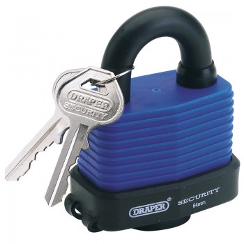 Laminated Steel Padlock and 2 Keys with Hardened Steel Shackle and Bumper, 54mm Laminated Steel Padlock and 2 Keys with Hardened Steel Shackle and Bumper, 54mm