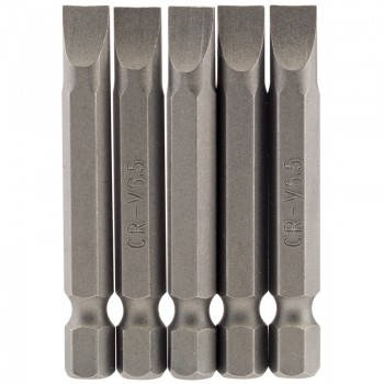 Plain Slot Insert Bit, 6.5mm, 1/4&rdquo; Hex, 50mm Long (Pack of 5)