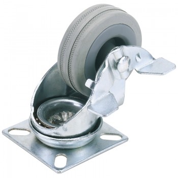 Swivel Plate Fixing Rubber Castor with Brake, 75mm Diameter, S.W.L. 70kg