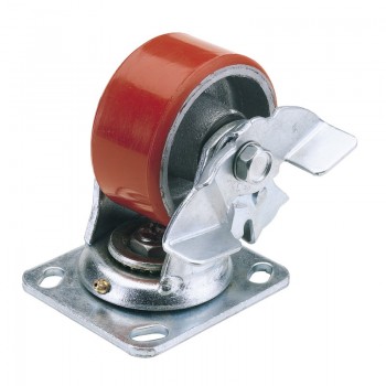 Swivel Plate Fixing Heavy Duty Polyurethane Wheel with Brake, 200mm Diameter, S.W.L. 500kg