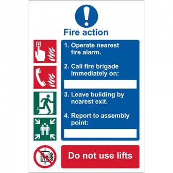 Fire Action Procedure&rsquo; Mandatory Sign, 200 x 300mm, Design 1