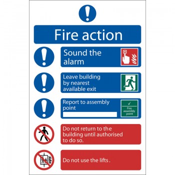 Fire Action Procedure&rsquo; Mandatory Sign, 200 x 300mm, Design 2
